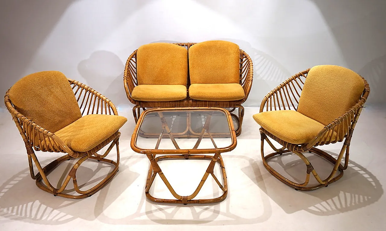 Rattan lounge by Tito Agnoli for Bonacina, 1960s 3