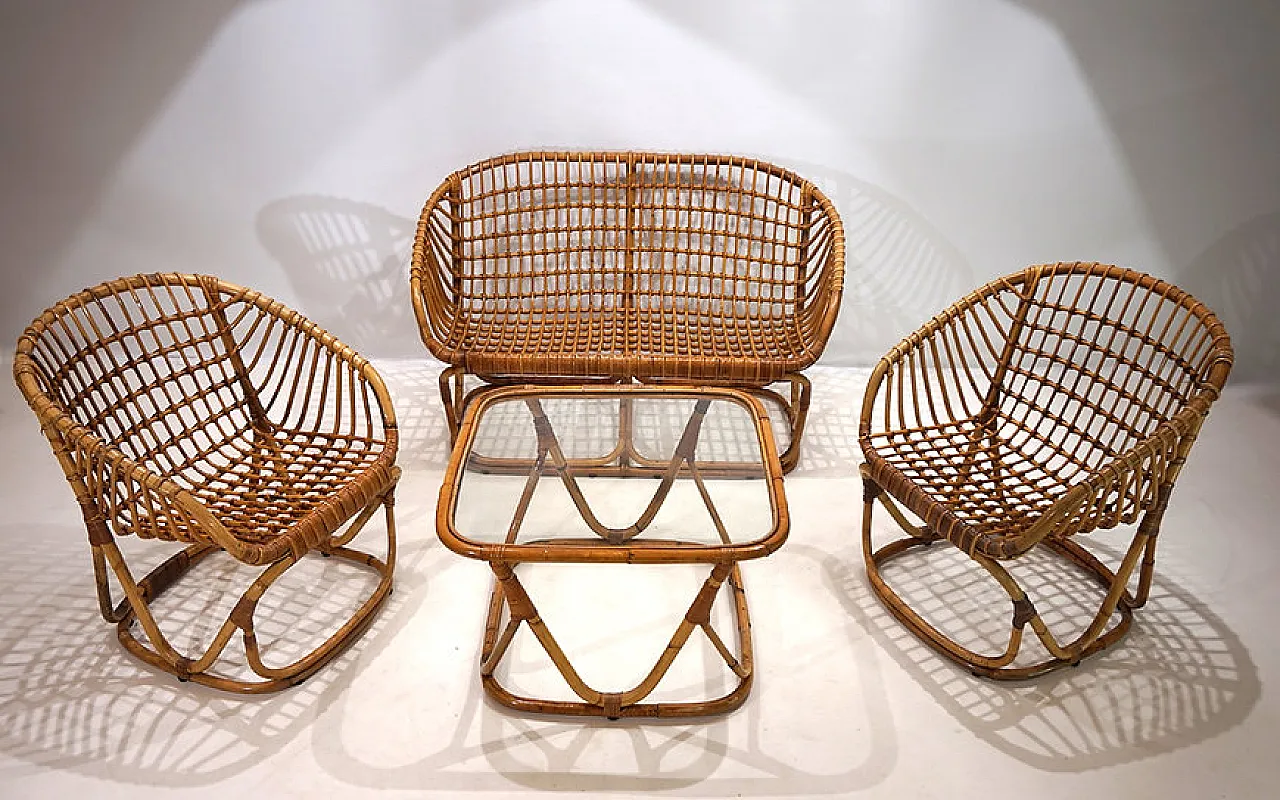 Rattan lounge by Tito Agnoli for Bonacina, 1960s 12