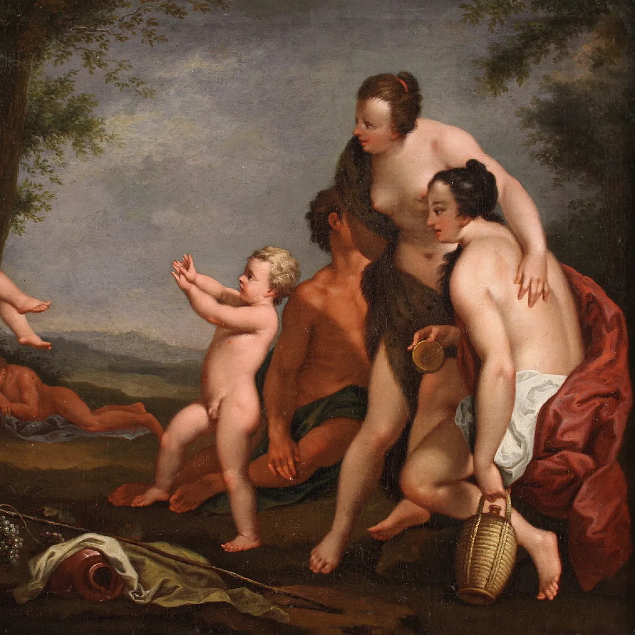 bacchanal, mythological painting with figures, 17th century 2