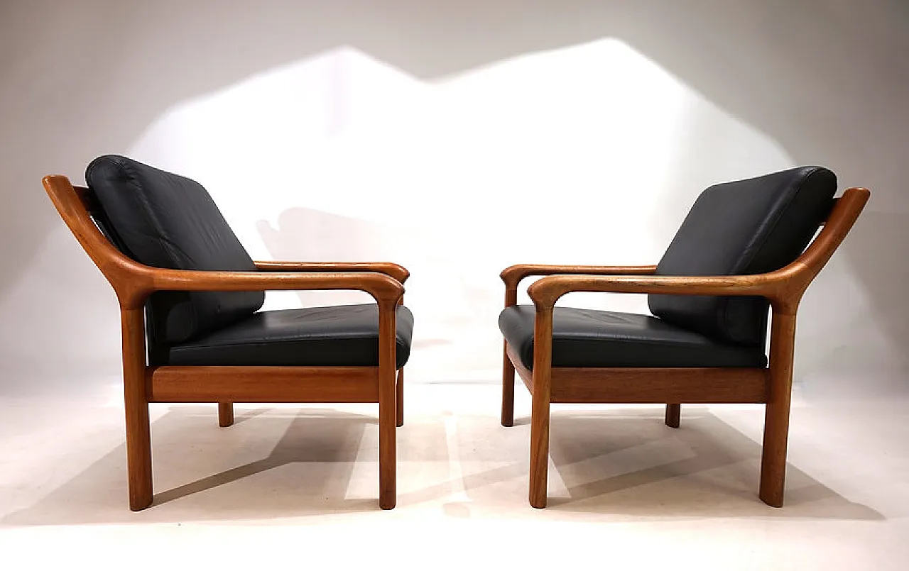 Pair of leather and teak armchairs by Holstebro, 1960s 2