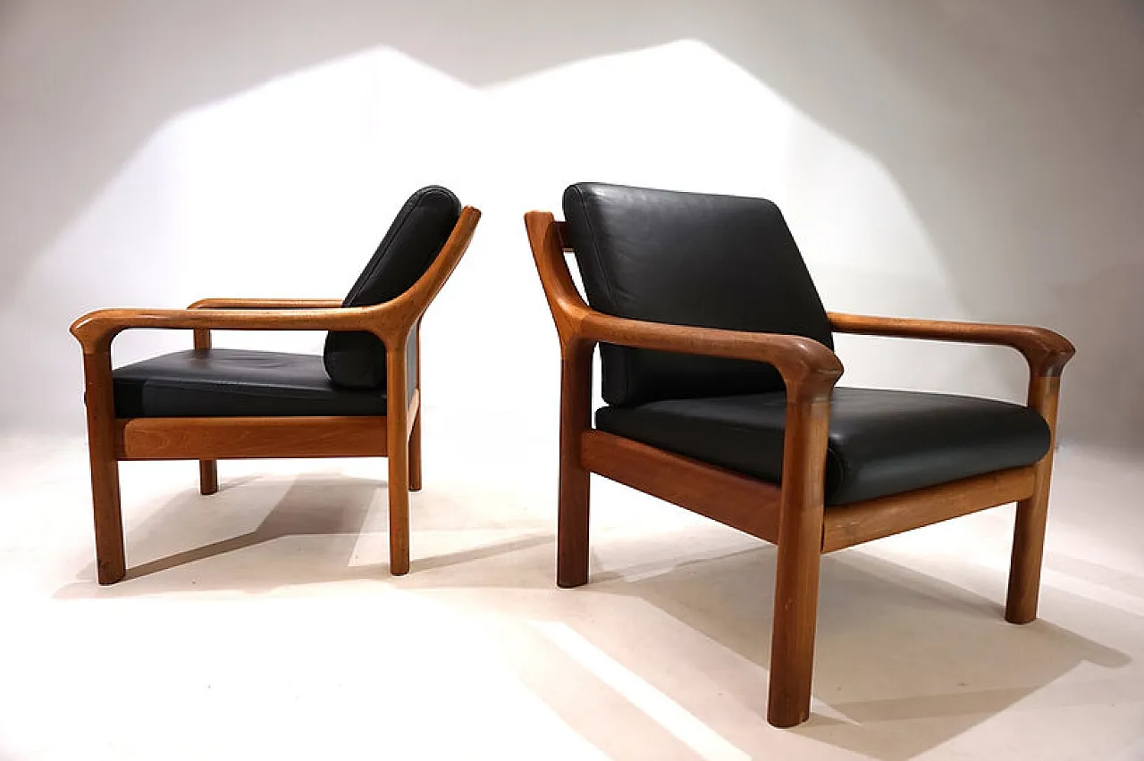 Pair of leather and teak armchairs by Holstebro, 1960s 5