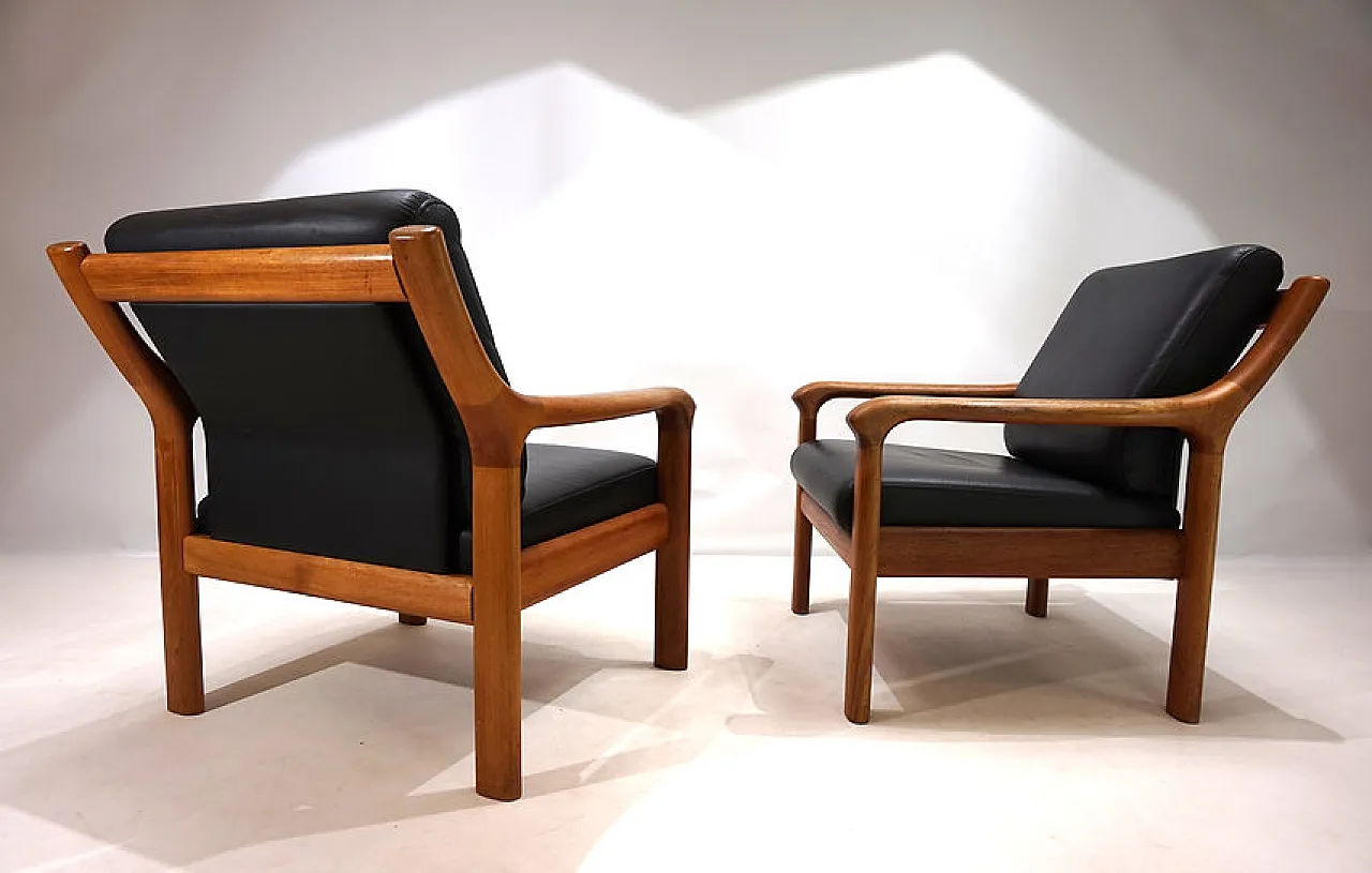 Pair of leather and teak armchairs by Holstebro, 1960s 6