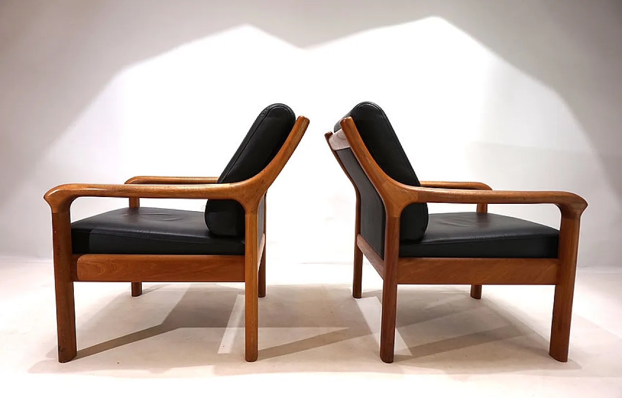 Pair of leather and teak armchairs by Holstebro, 1960s 8