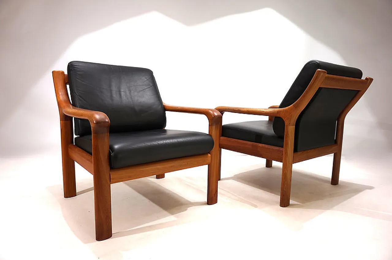 Pair of leather and teak armchairs by Holstebro, 1960s 9