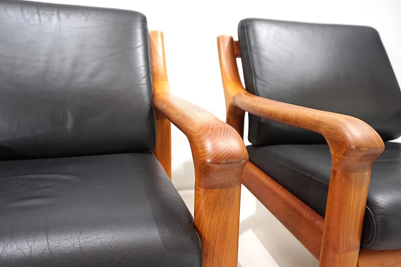 Pair of leather and teak armchairs by Holstebro, 1960s 10