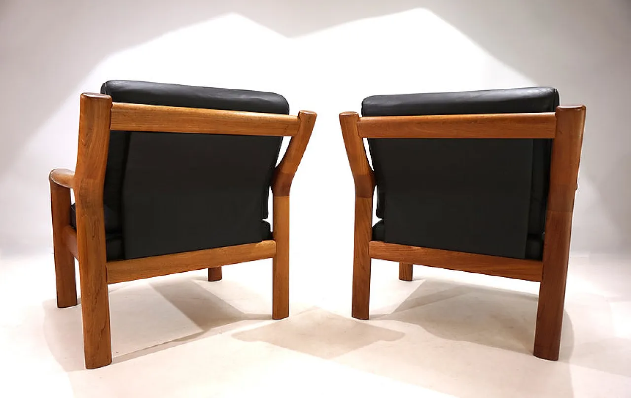 Pair of leather and teak armchairs by Holstebro, 1960s 11