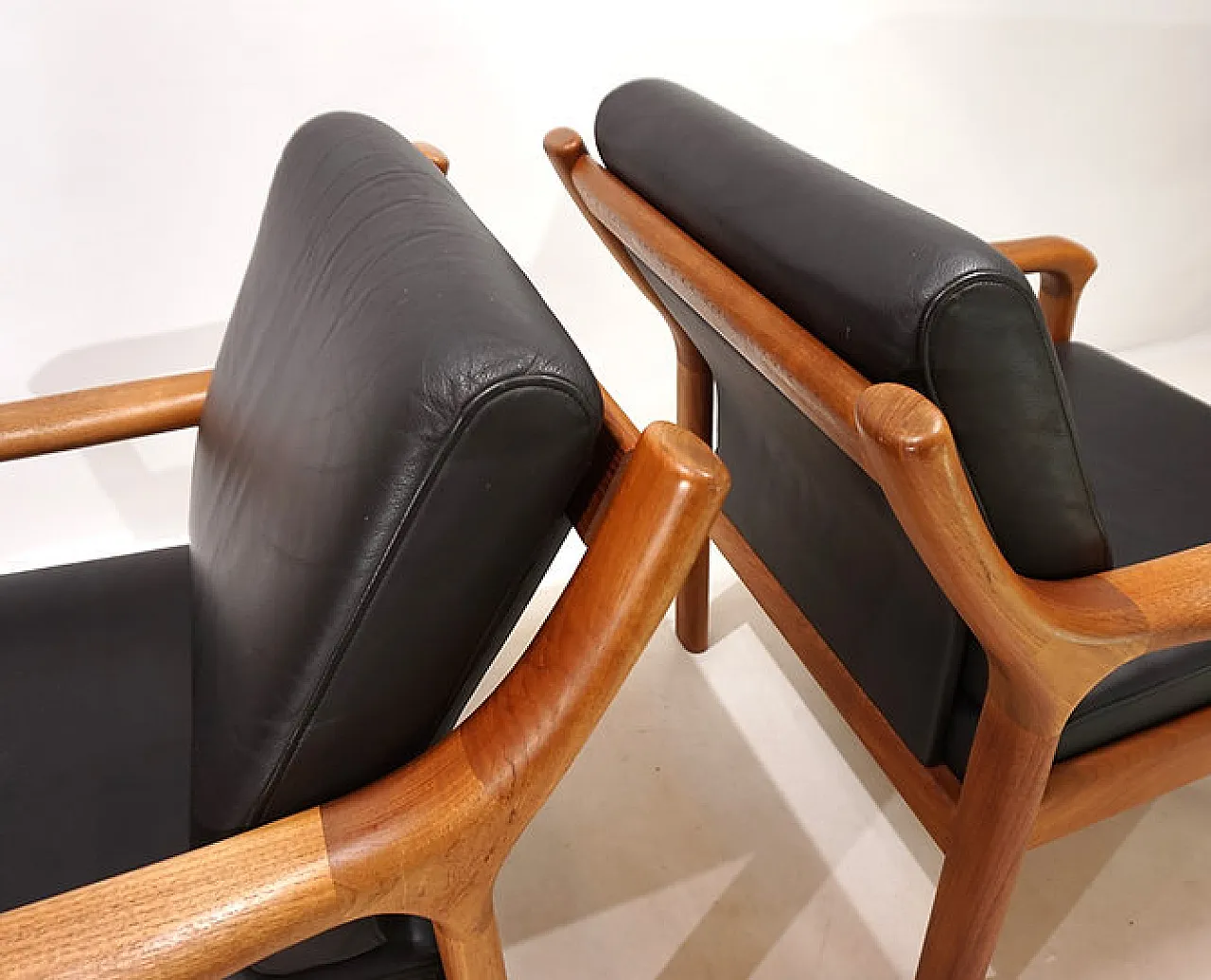 Pair of leather and teak armchairs by Holstebro, 1960s 13