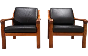 Pair of leather and teak armchairs by Holstebro, 1960s