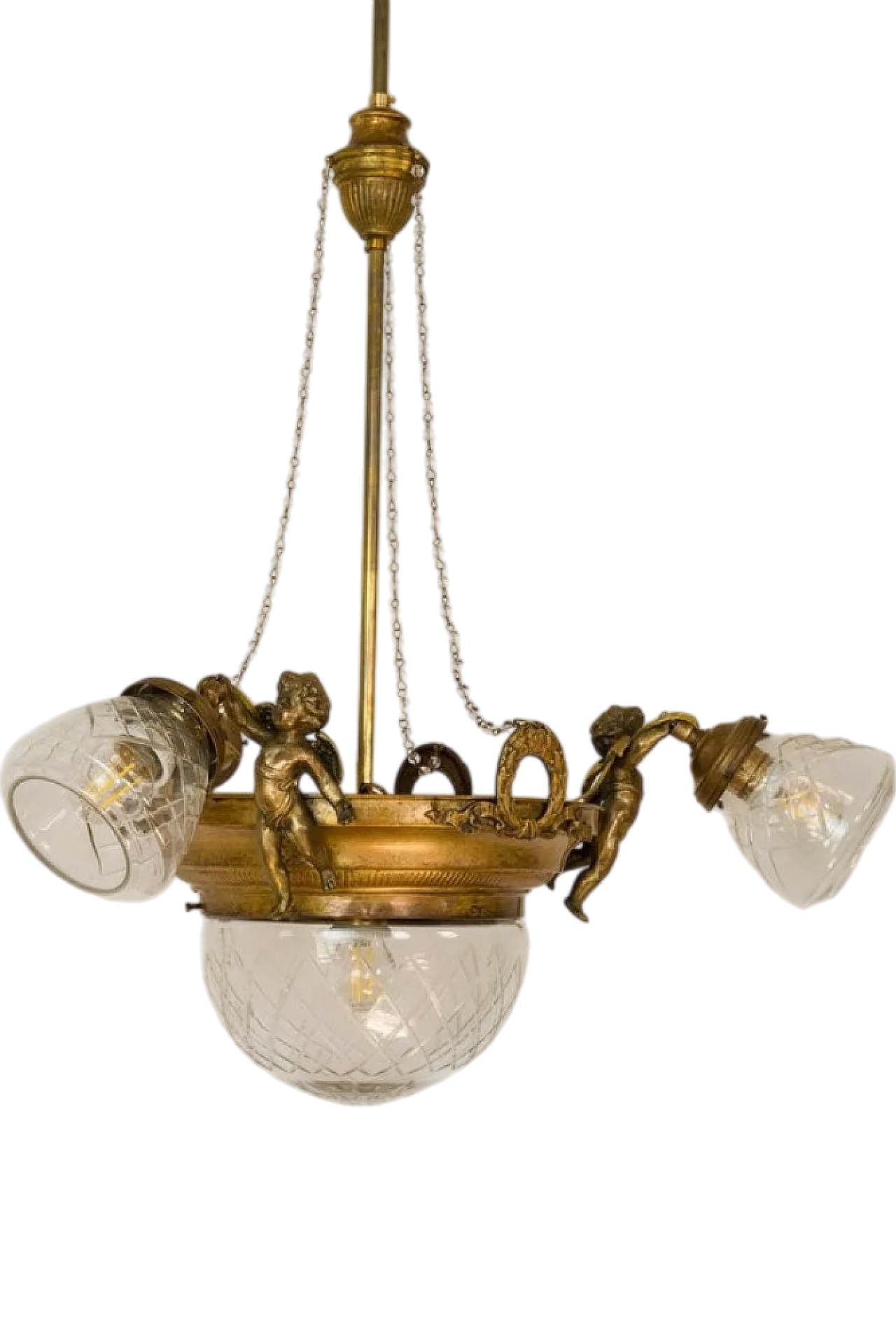 Brass chandelier with glass lampshades, 1920s 13