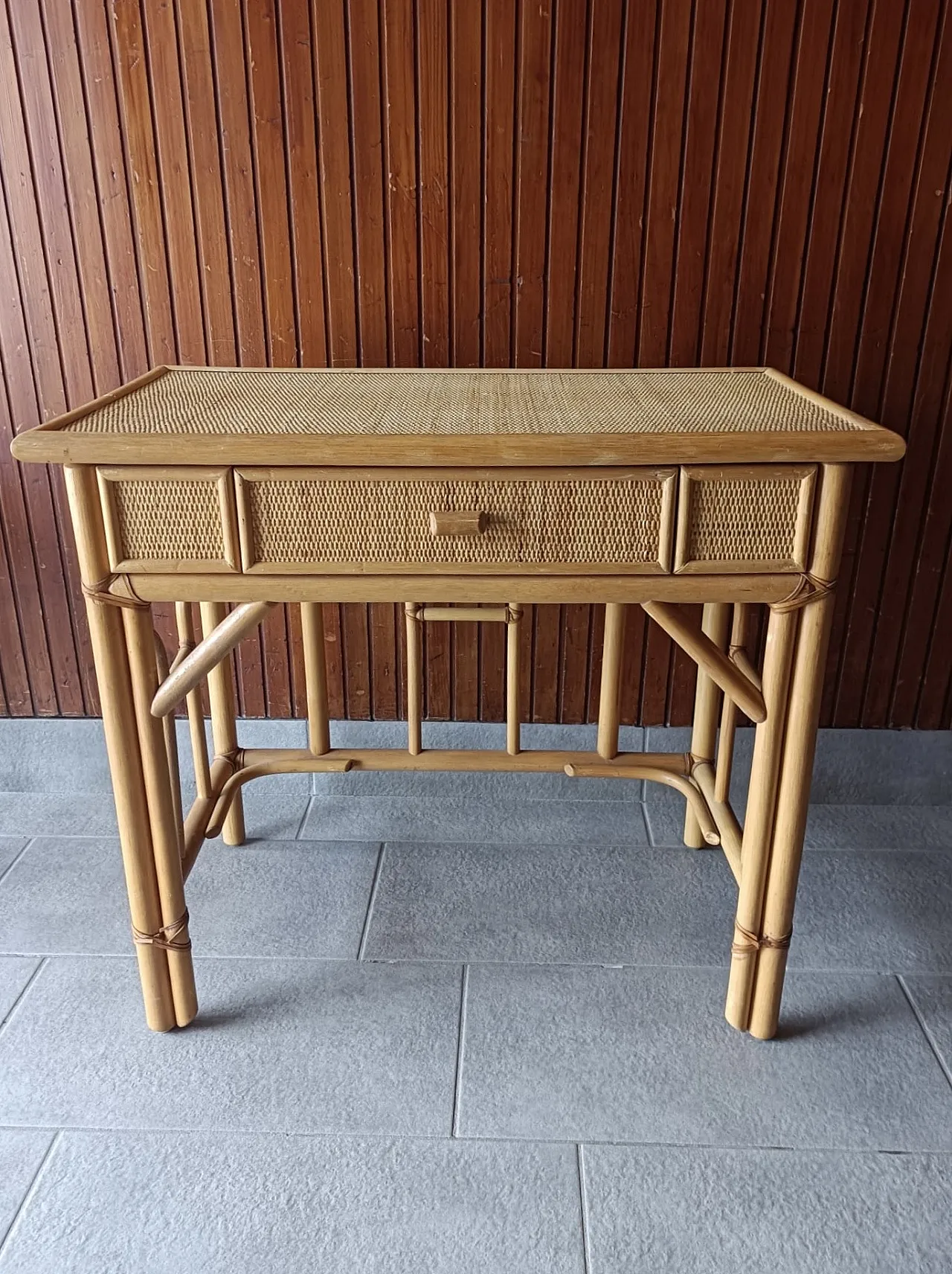 Charming bamboo desk with drawer, 1980s 5