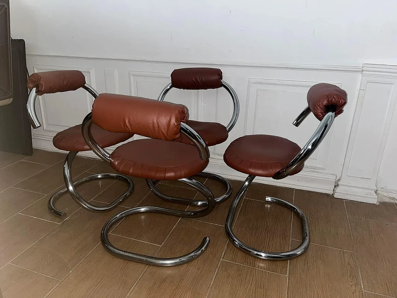 Cobra model chairs by Giotto Stoppino, 70s 7