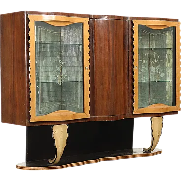 Vintage Display Cabinet Walnut Veneer Italy 1940s