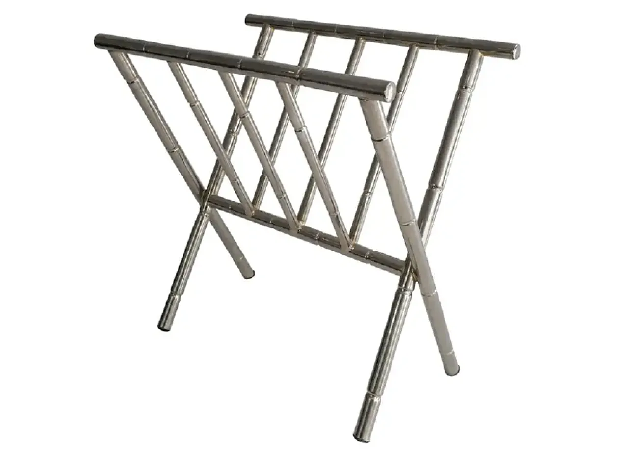 Faux nickel wood magazine rack in the style of Jacques Adnet, 1970s 1