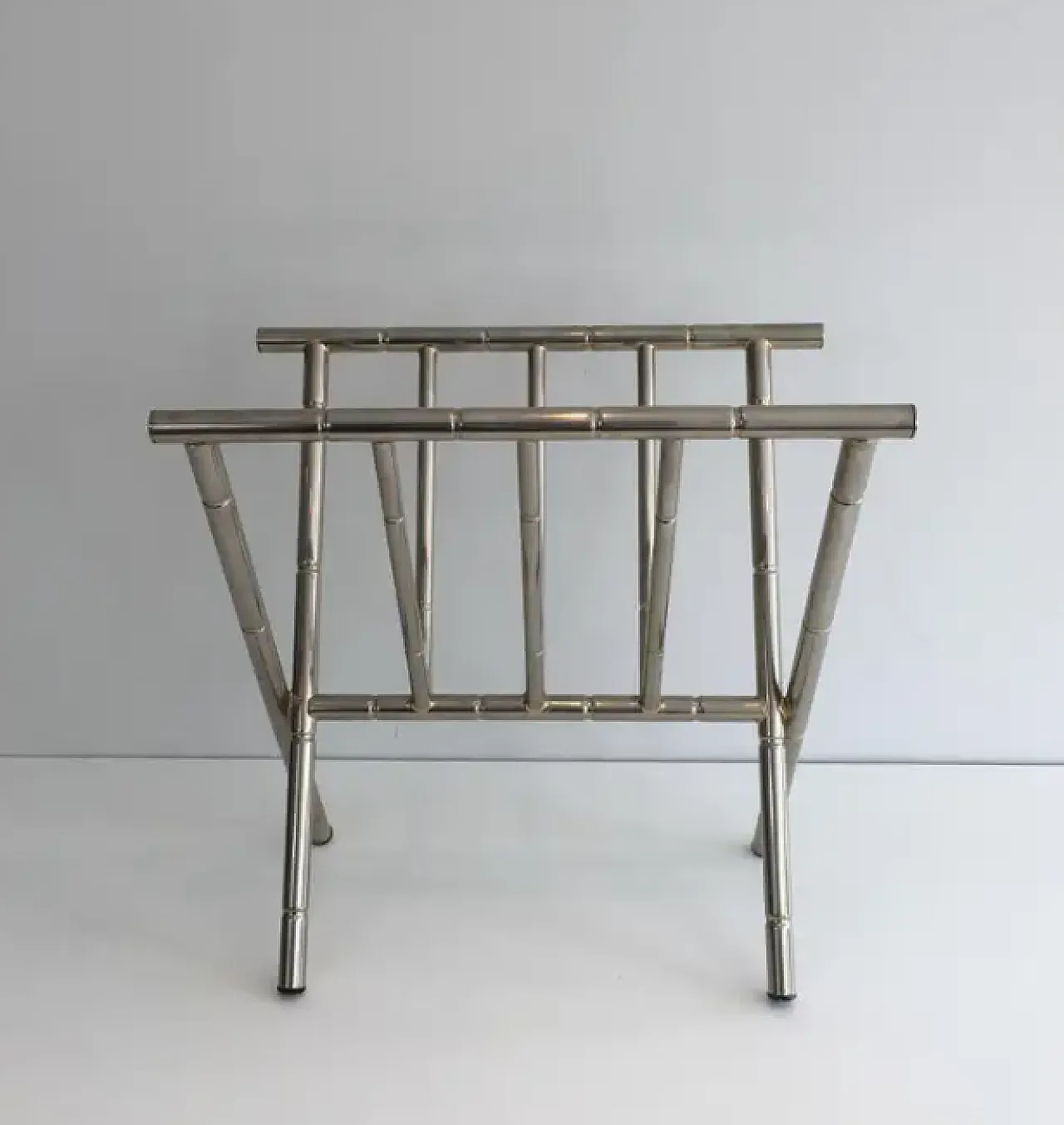 Faux nickel wood magazine rack in the style of Jacques Adnet, 1970s 2