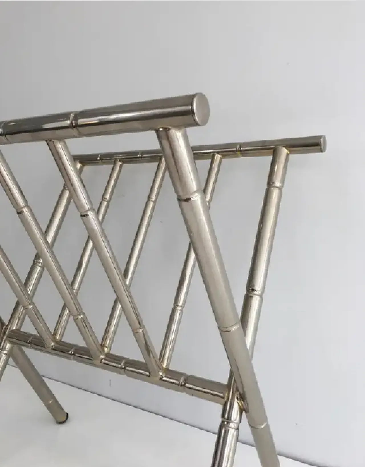 Faux nickel wood magazine rack in the style of Jacques Adnet, 1970s 5