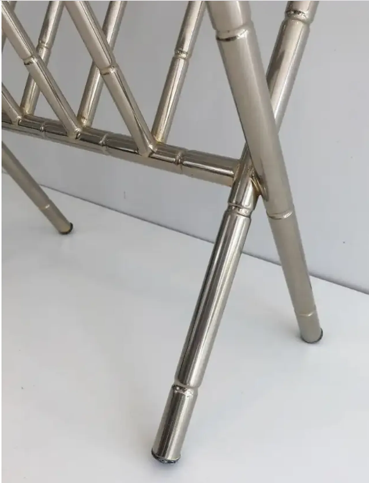 Faux nickel wood magazine rack in the style of Jacques Adnet, 1970s 6