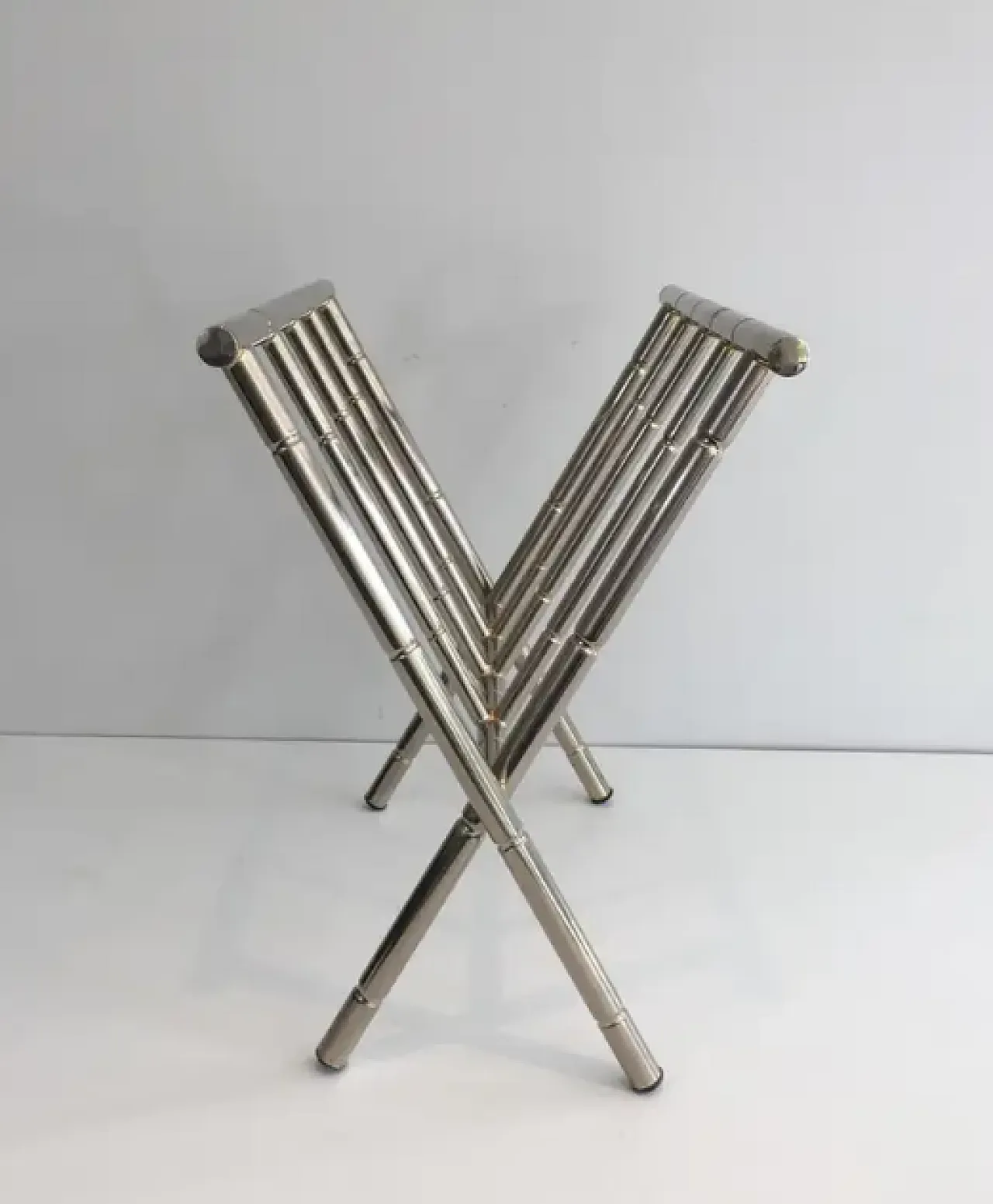 Faux nickel wood magazine rack in the style of Jacques Adnet, 1970s 7