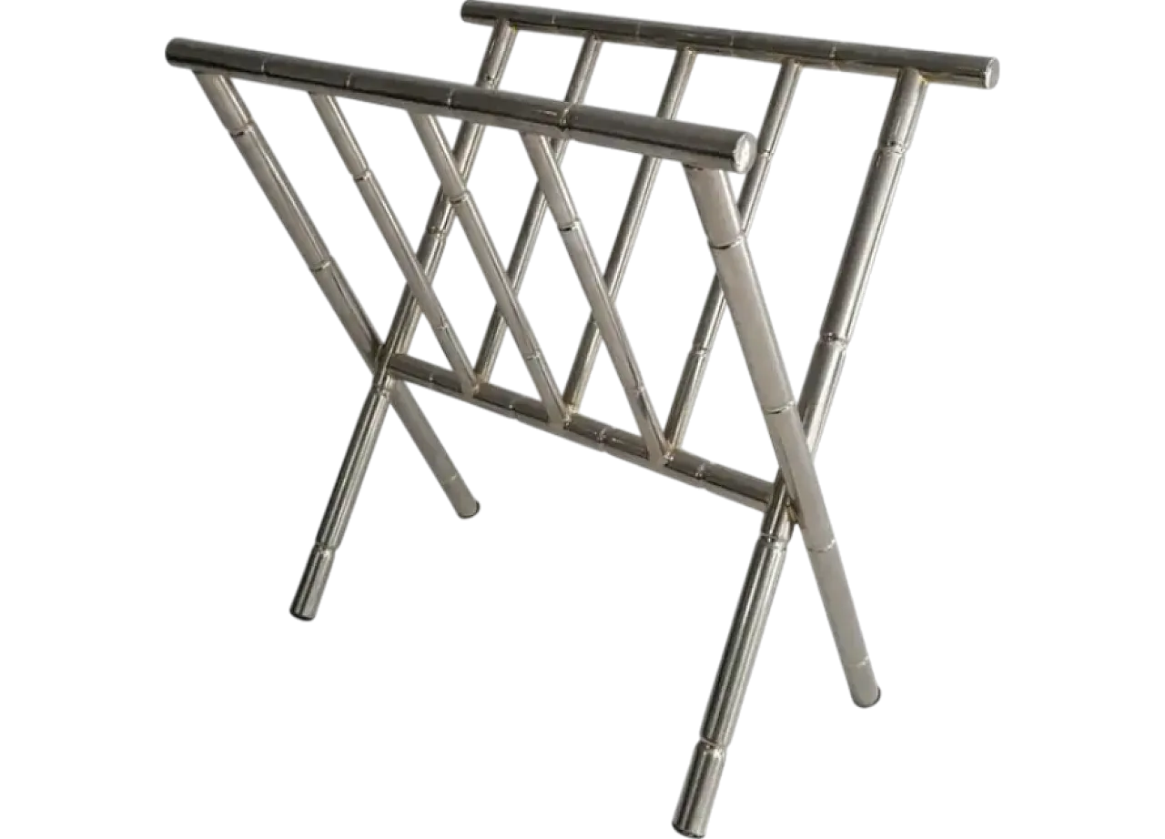 Faux nickel wood magazine rack in the style of Jacques Adnet, 1970s 9