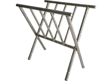 Faux nickel wood magazine rack in the style of Jacques Adnet, 1970s