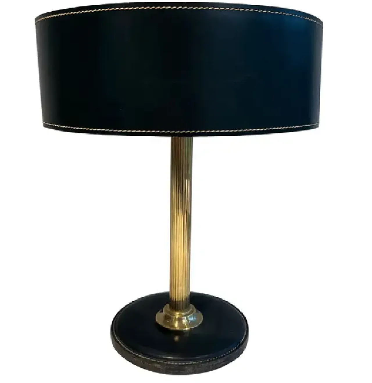 Black leather and brass desk lamp, 1970s 1