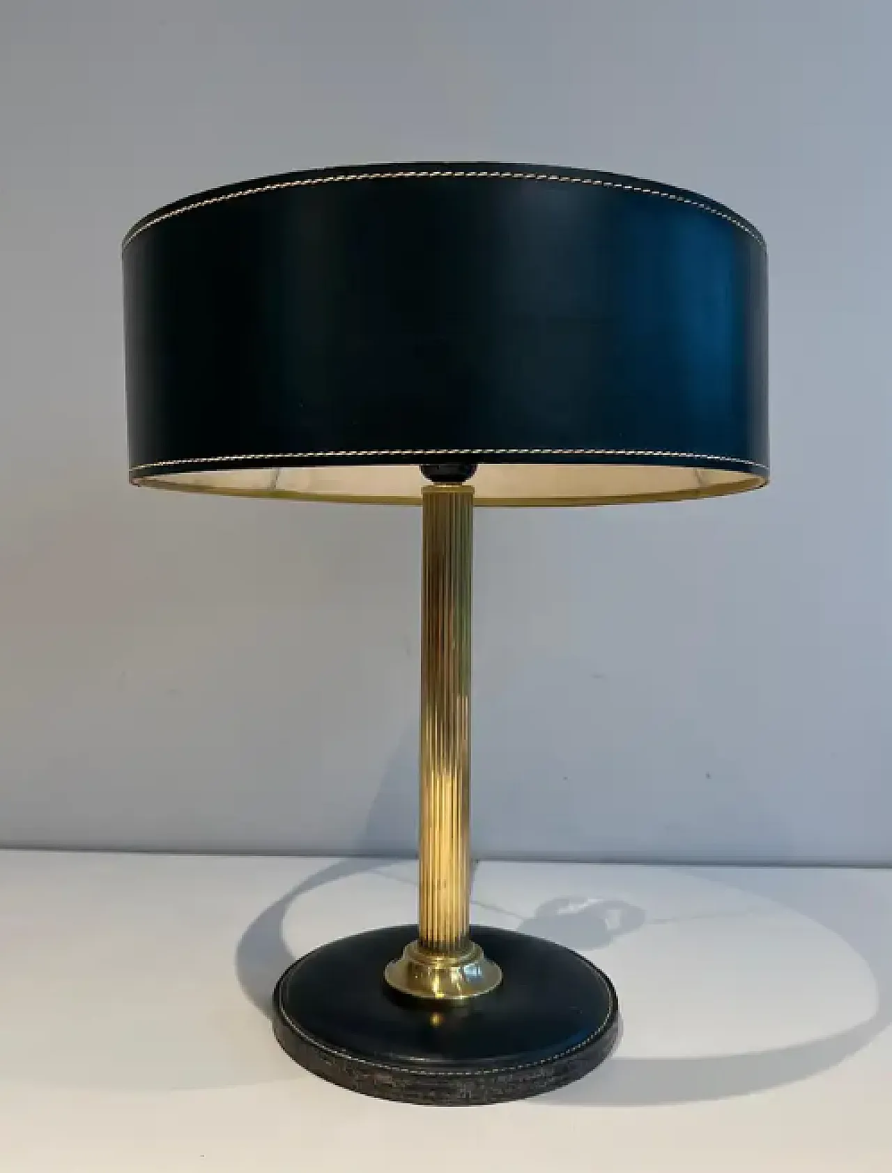 Black leather and brass desk lamp, 1970s 2