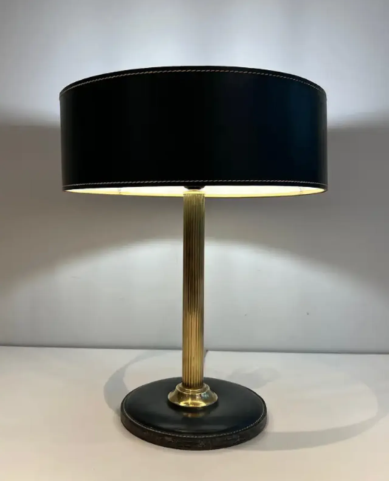 Black leather and brass desk lamp, 1970s 3