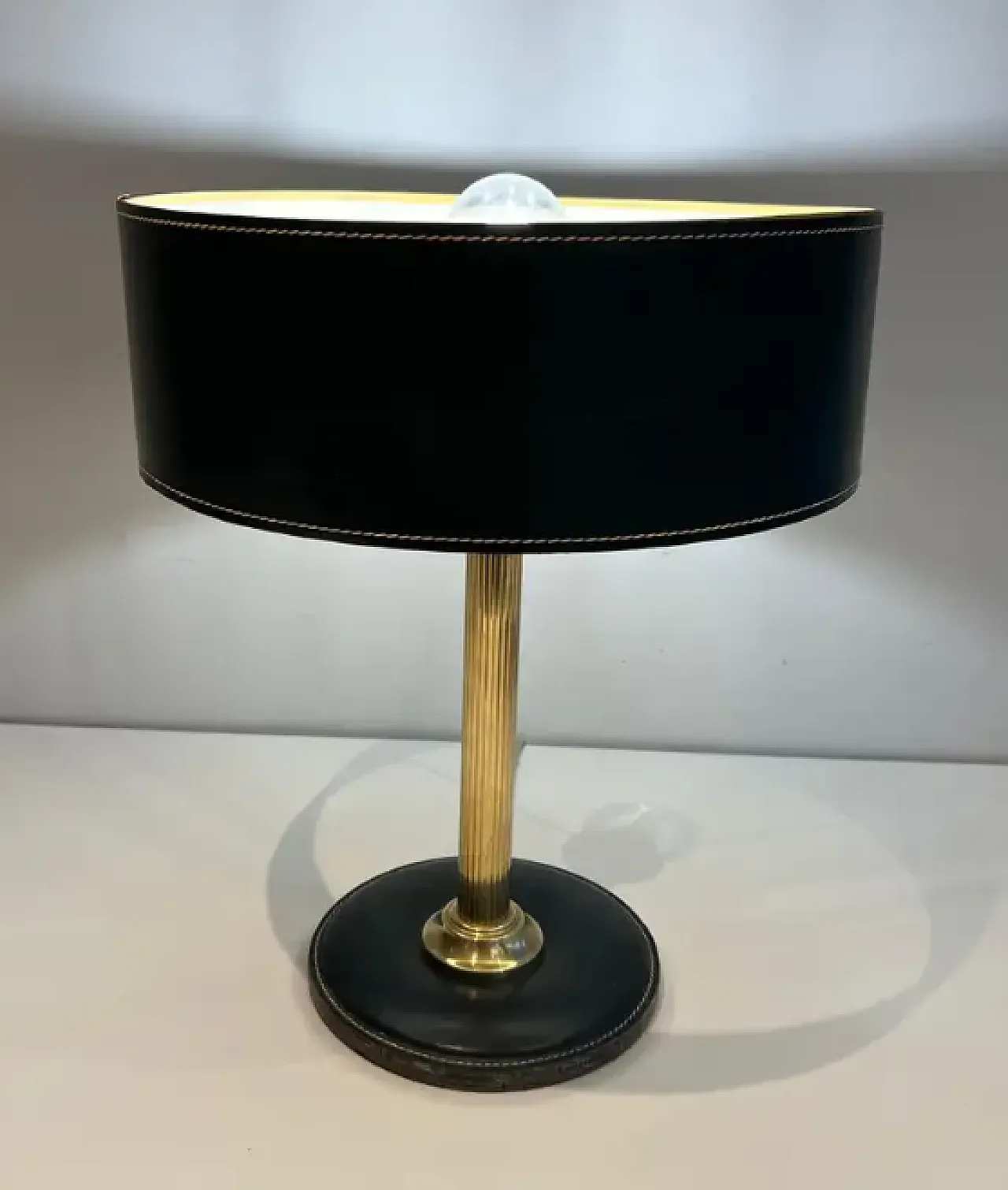 Black leather and brass desk lamp, 1970s 4