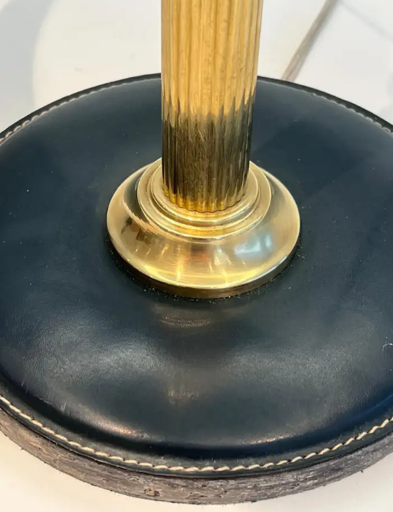 Black leather and brass desk lamp, 1970s 7