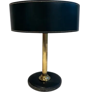 Black leather and brass desk lamp, 1970s