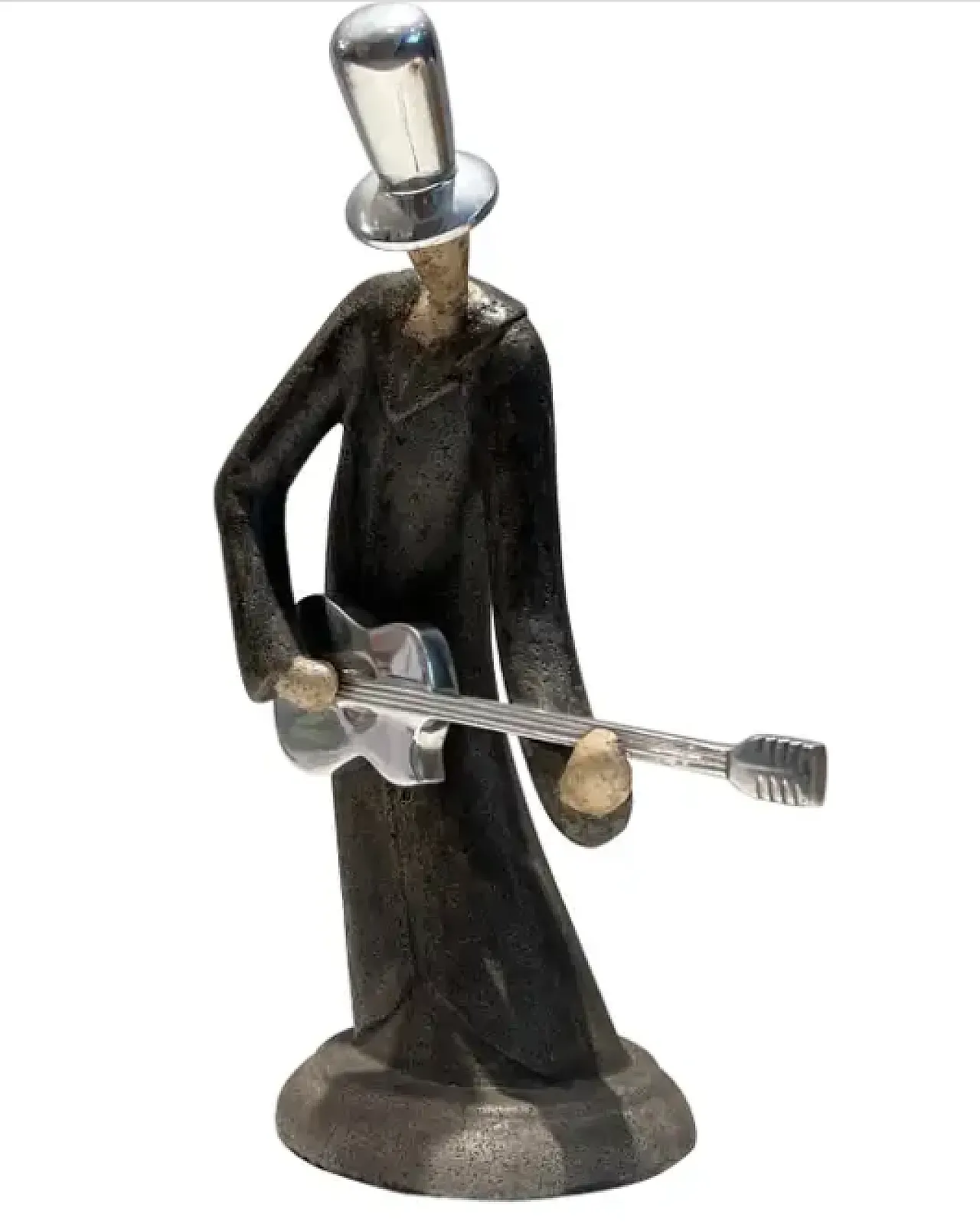 Sculpture of a guitarist in chrome and steel, 1970s 1