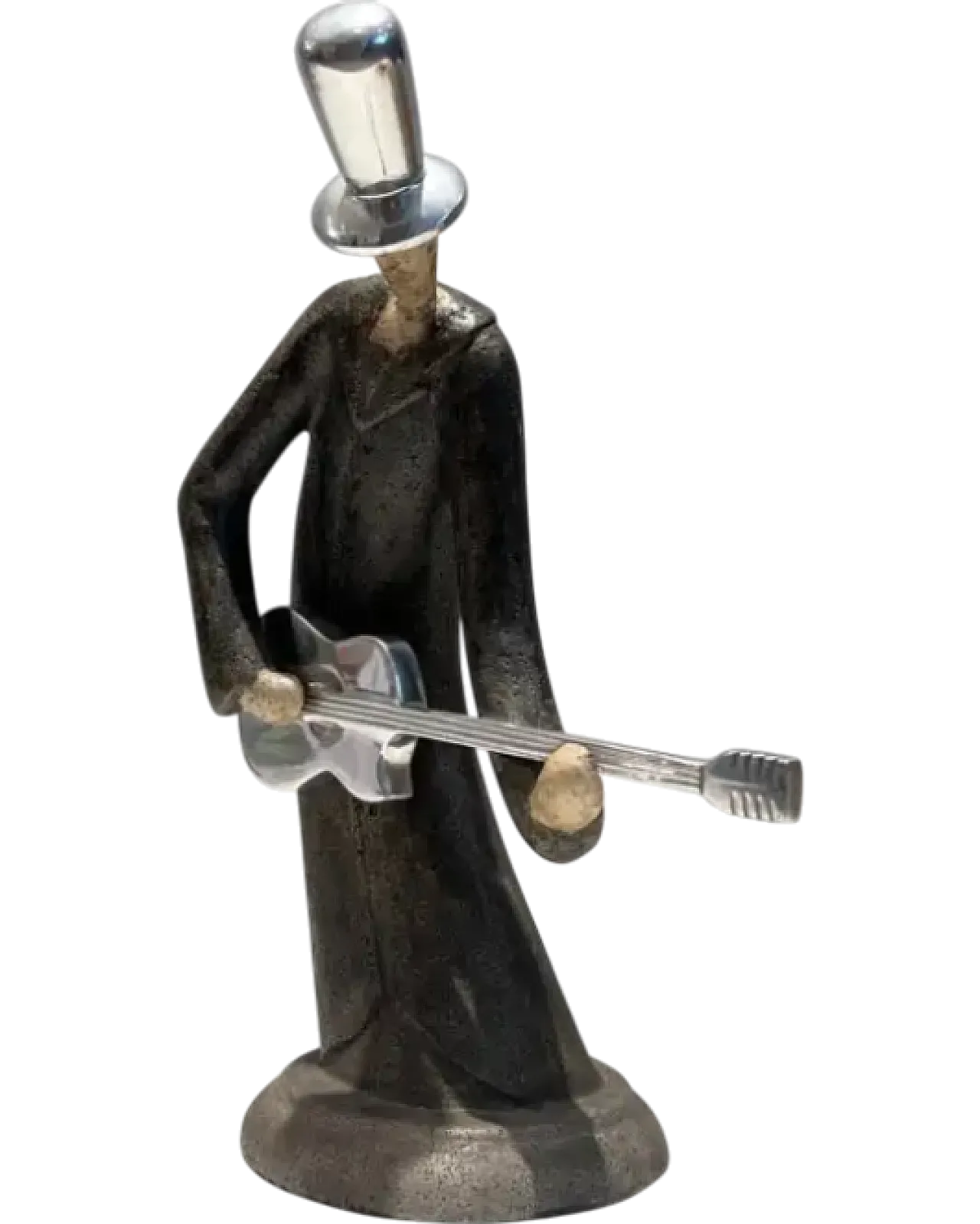 Sculpture of a guitarist in chrome and steel, 1970s 11