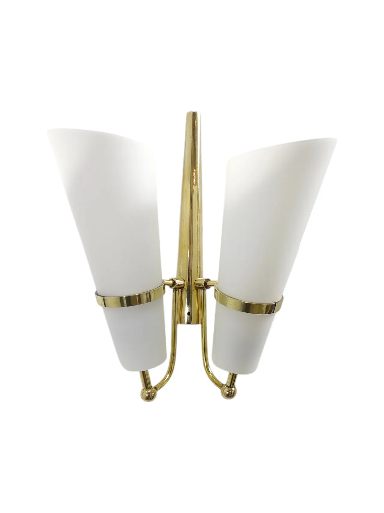 Set of 3 glass and brass sconces, 1950s 2