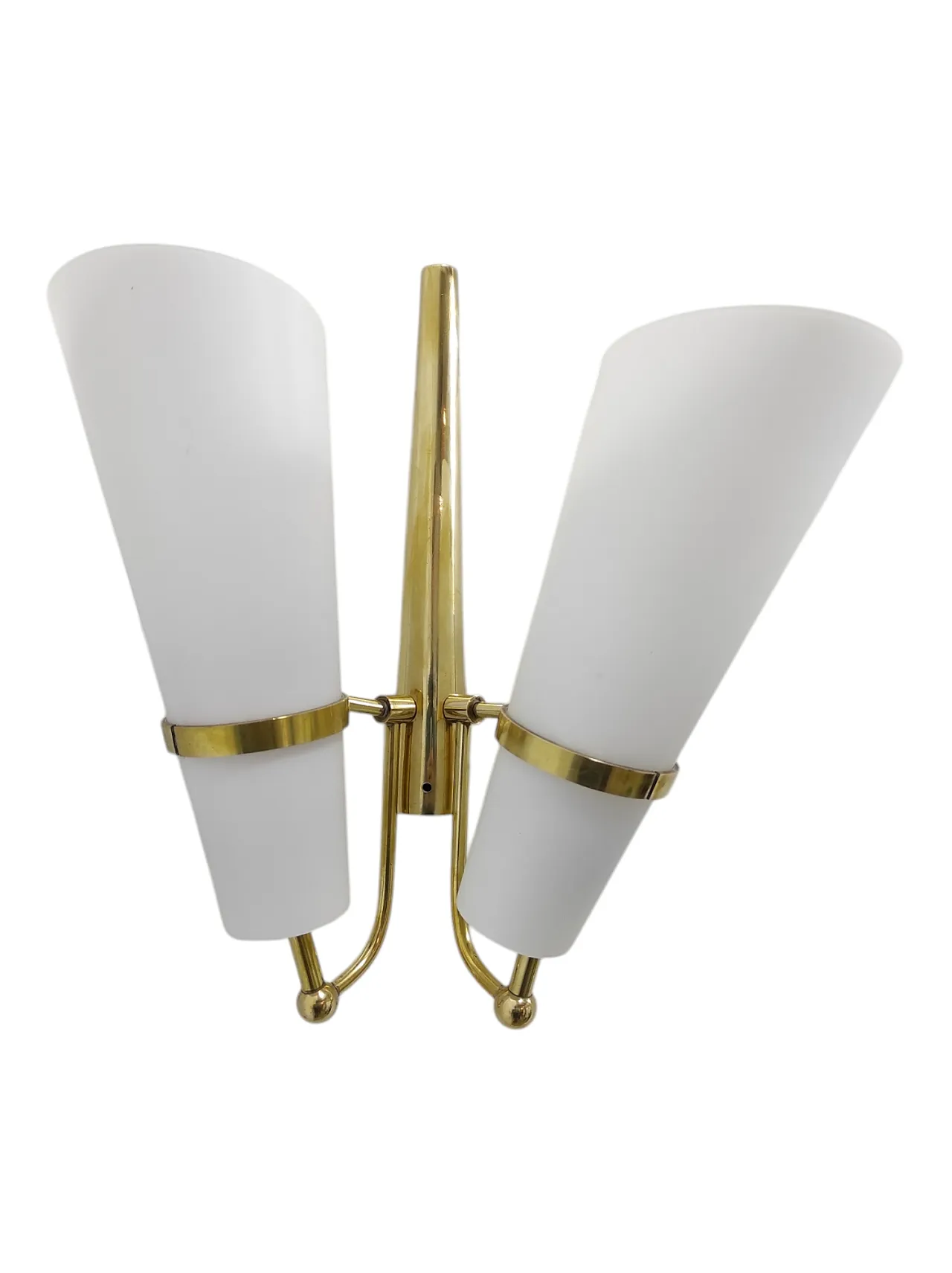 Set of 3 glass and brass sconces, 1950s 4