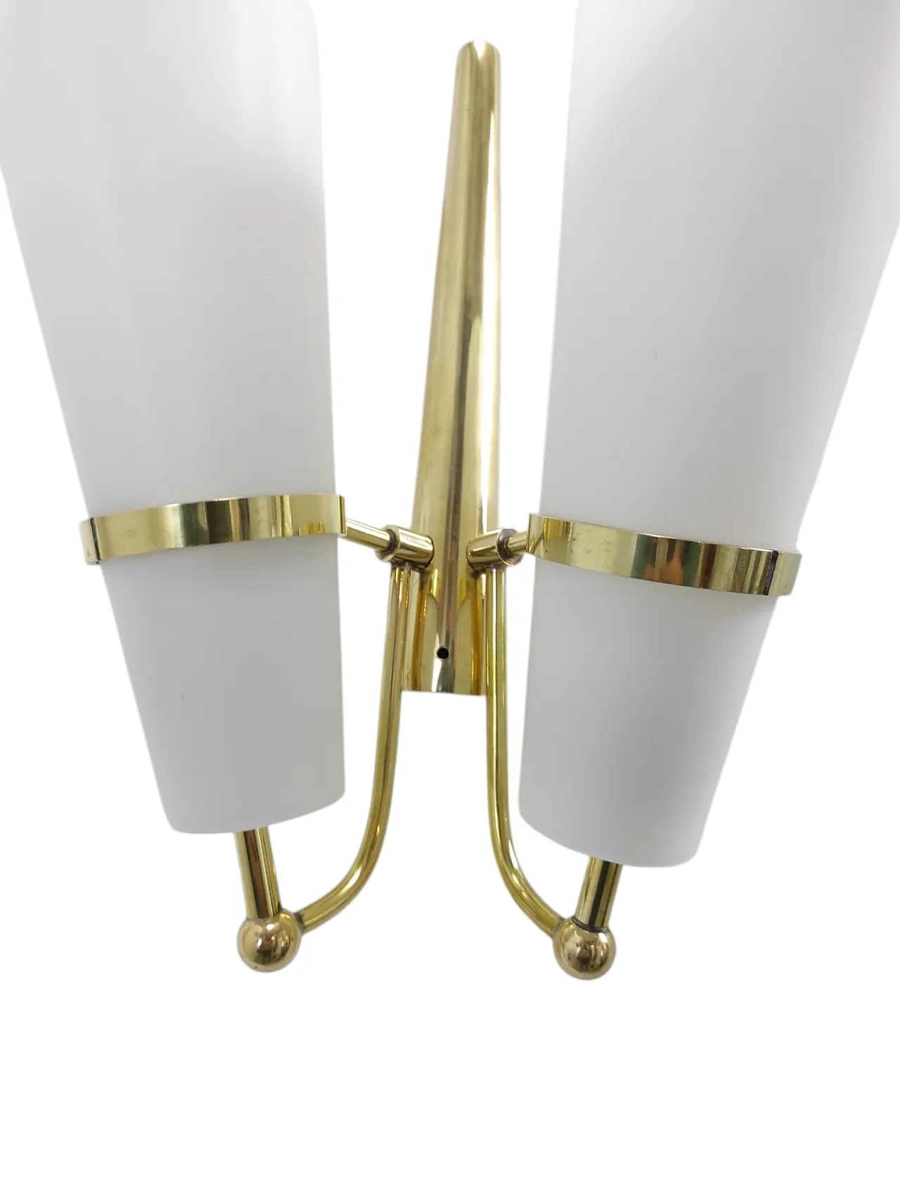 Set of 3 glass and brass sconces, 1950s 5