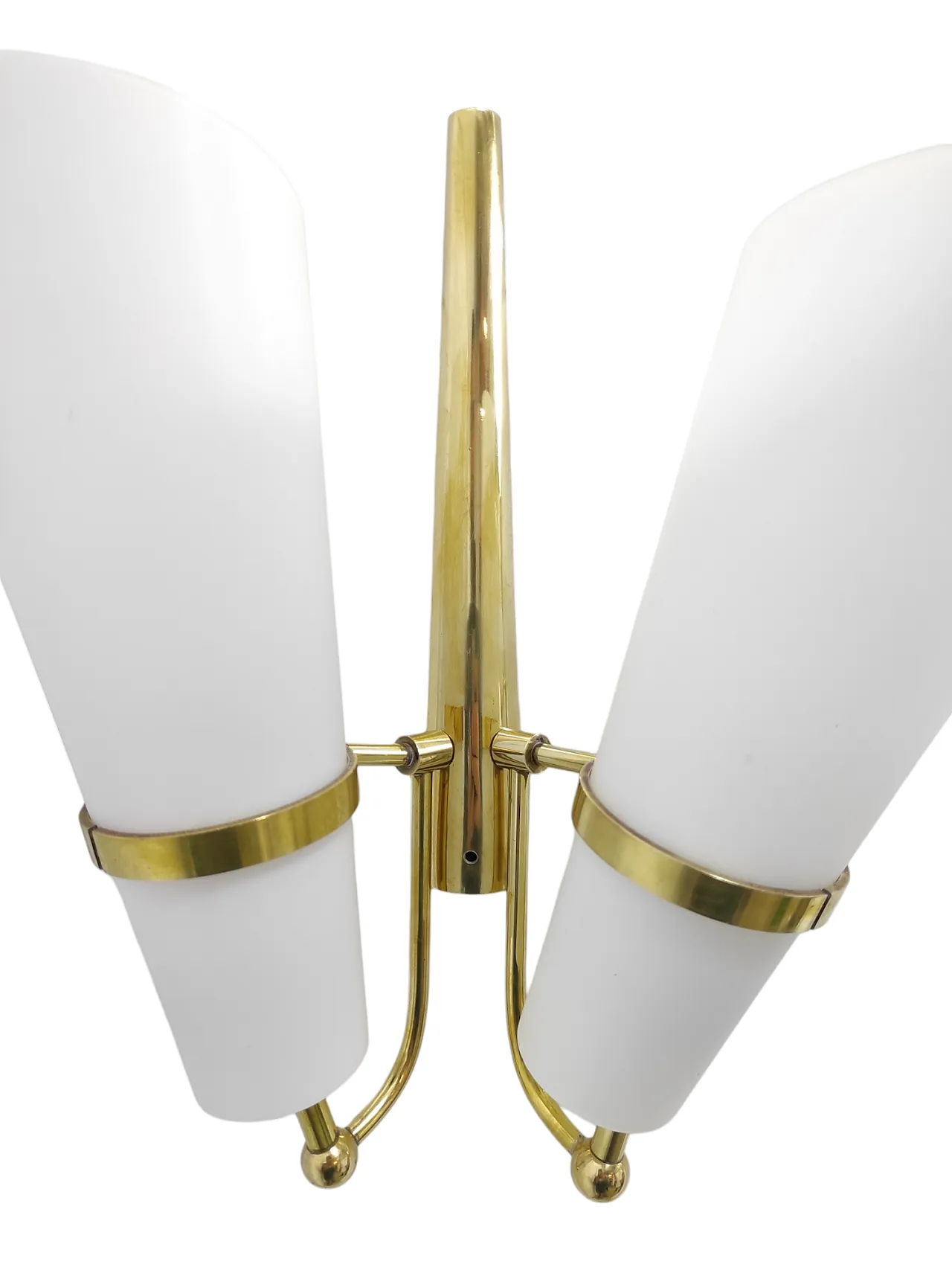 Set of 3 glass and brass sconces, 1950s 10