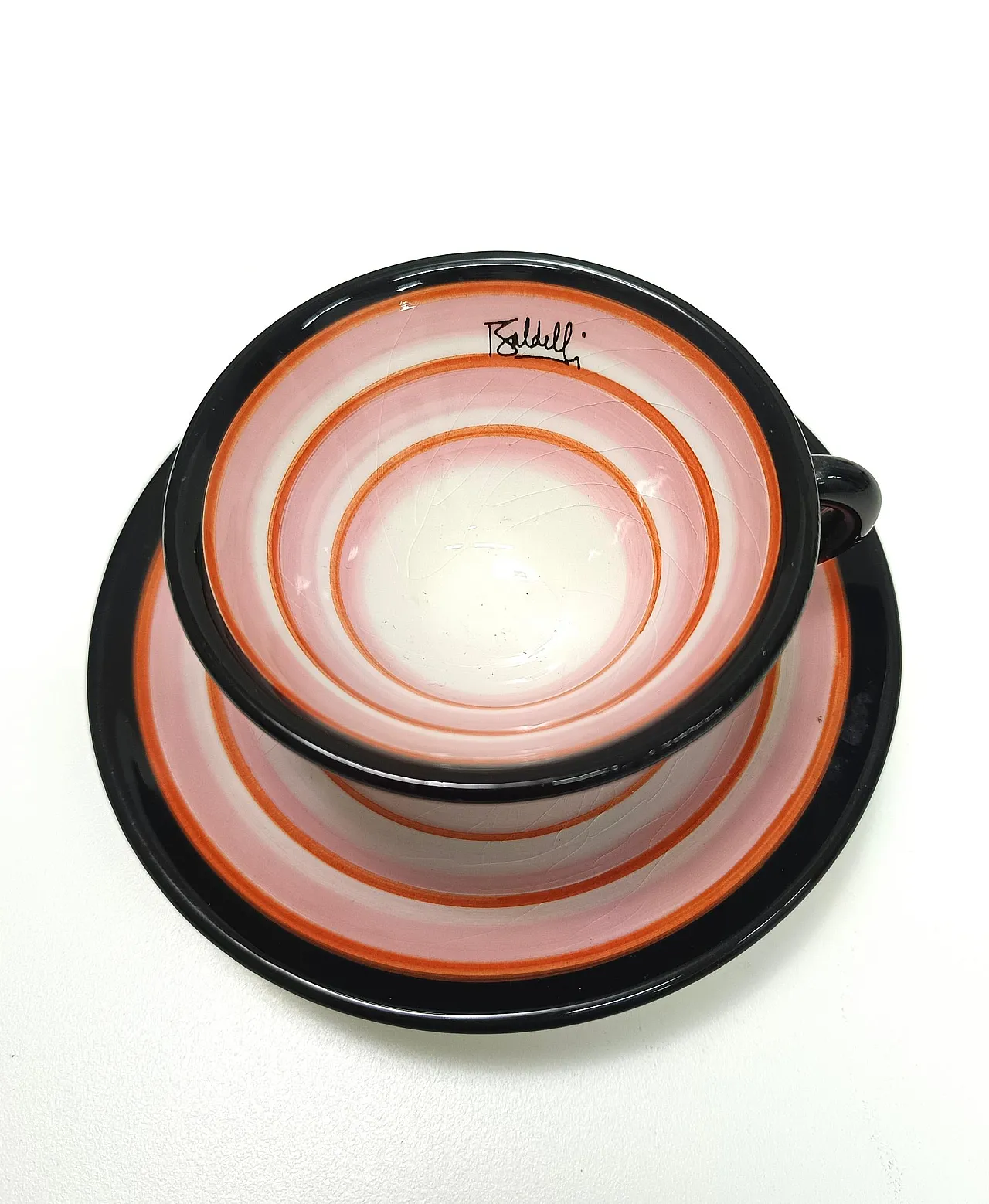 4 tazze caffè con lattiera e zuccheriera in ceramica di Baldelli, 1980 8