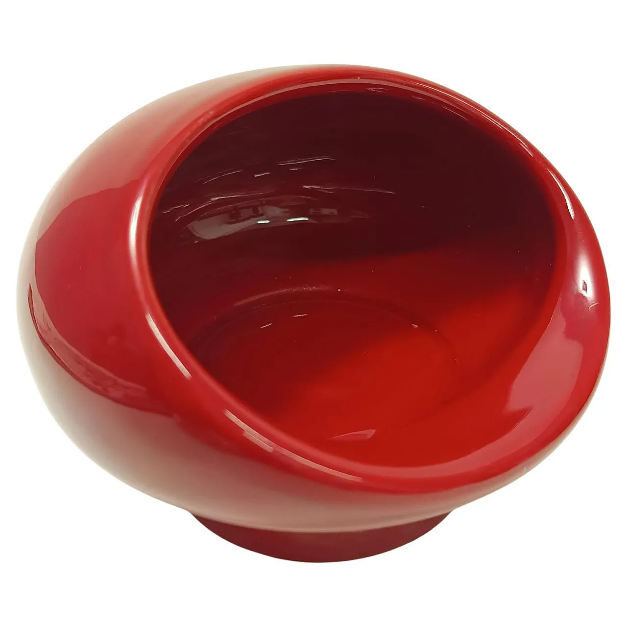 Posacenere sferico d'epoca in ceramica rossa di Gabbianelli, anni '70 1