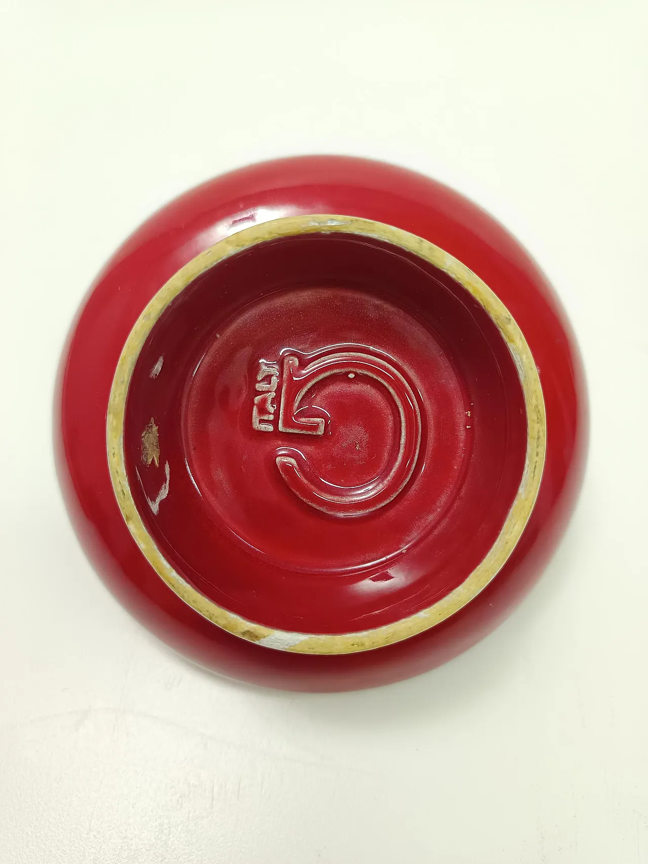 Posacenere sferico d'epoca in ceramica rossa di Gabbianelli, anni '70 10