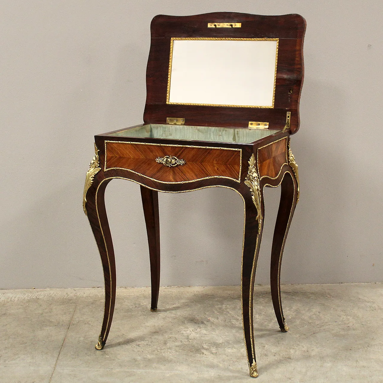 Napoleon III inlaid vanity table with gilded bronzes, 19th century 6