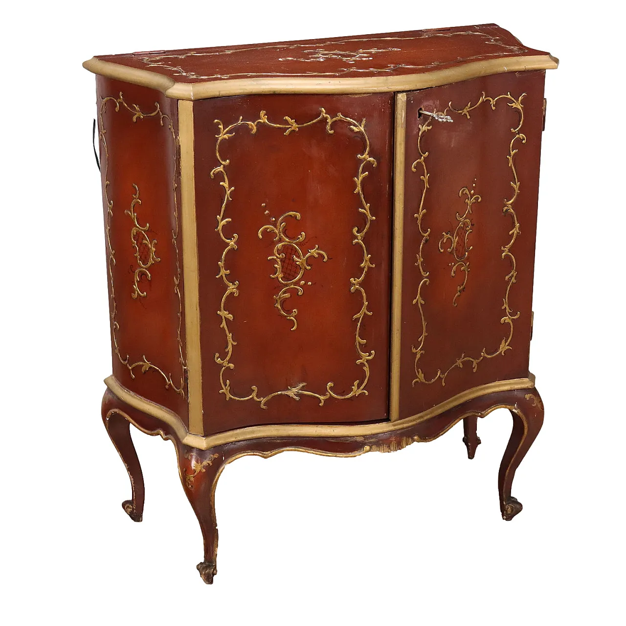 Side Bar cabinet Baroque style in lacquered & gilded wood, 20thCentury 1