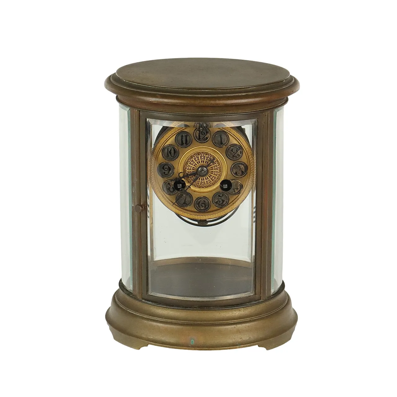 Bronze and glass table clock, 20th century 1