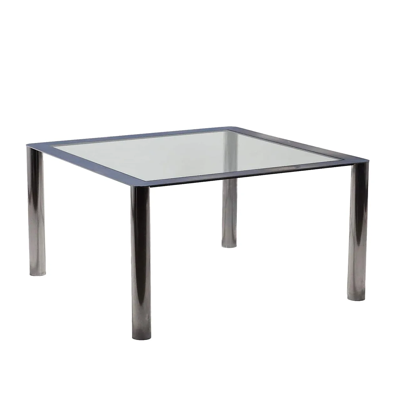 Table chromed metal glass, 1960s-1970s 1