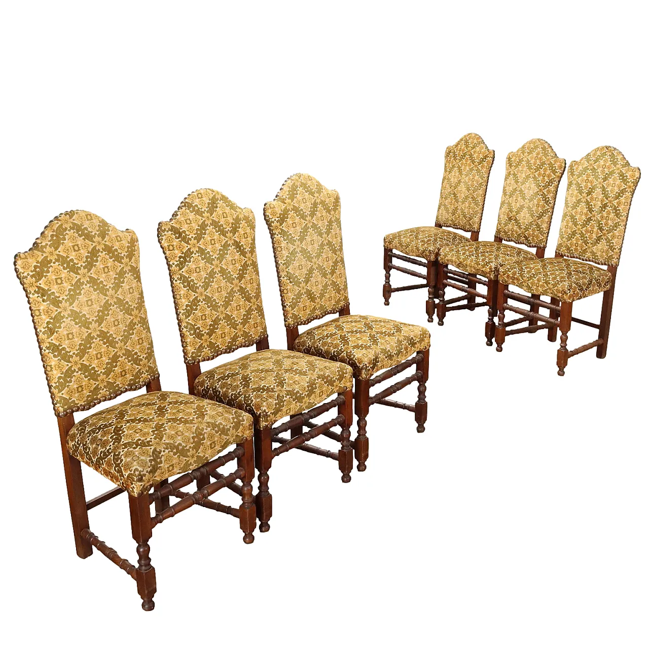 6 Damasque walnut chairs, late 20th century 1