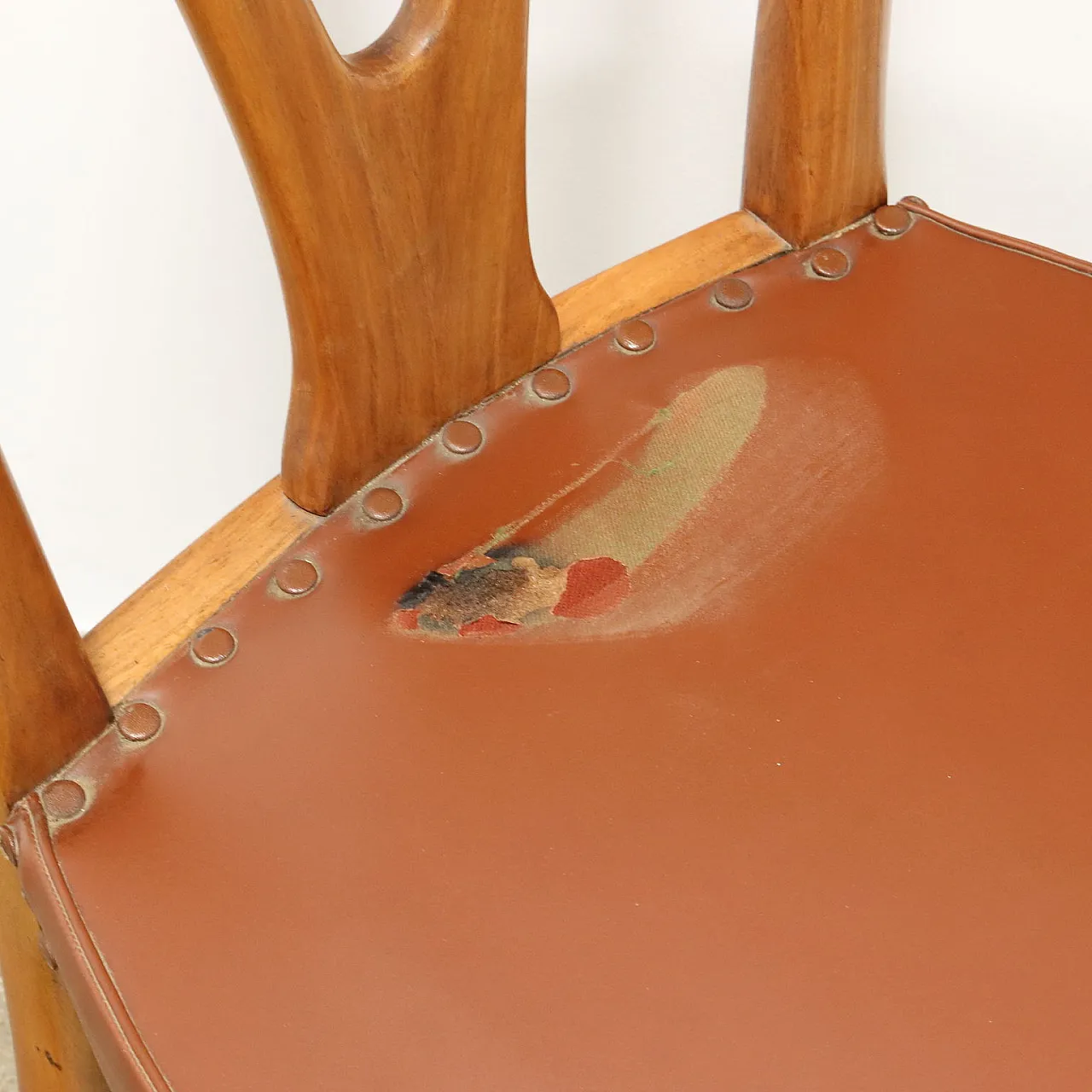 6 Wooden and imitation leather chairs, 1950s 7