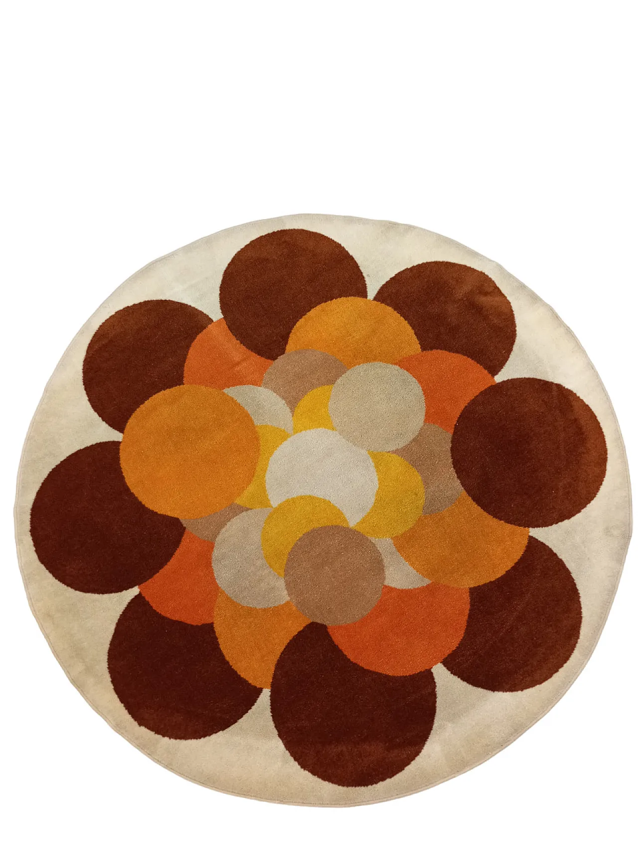 Round wool rug with modern, 70s 2