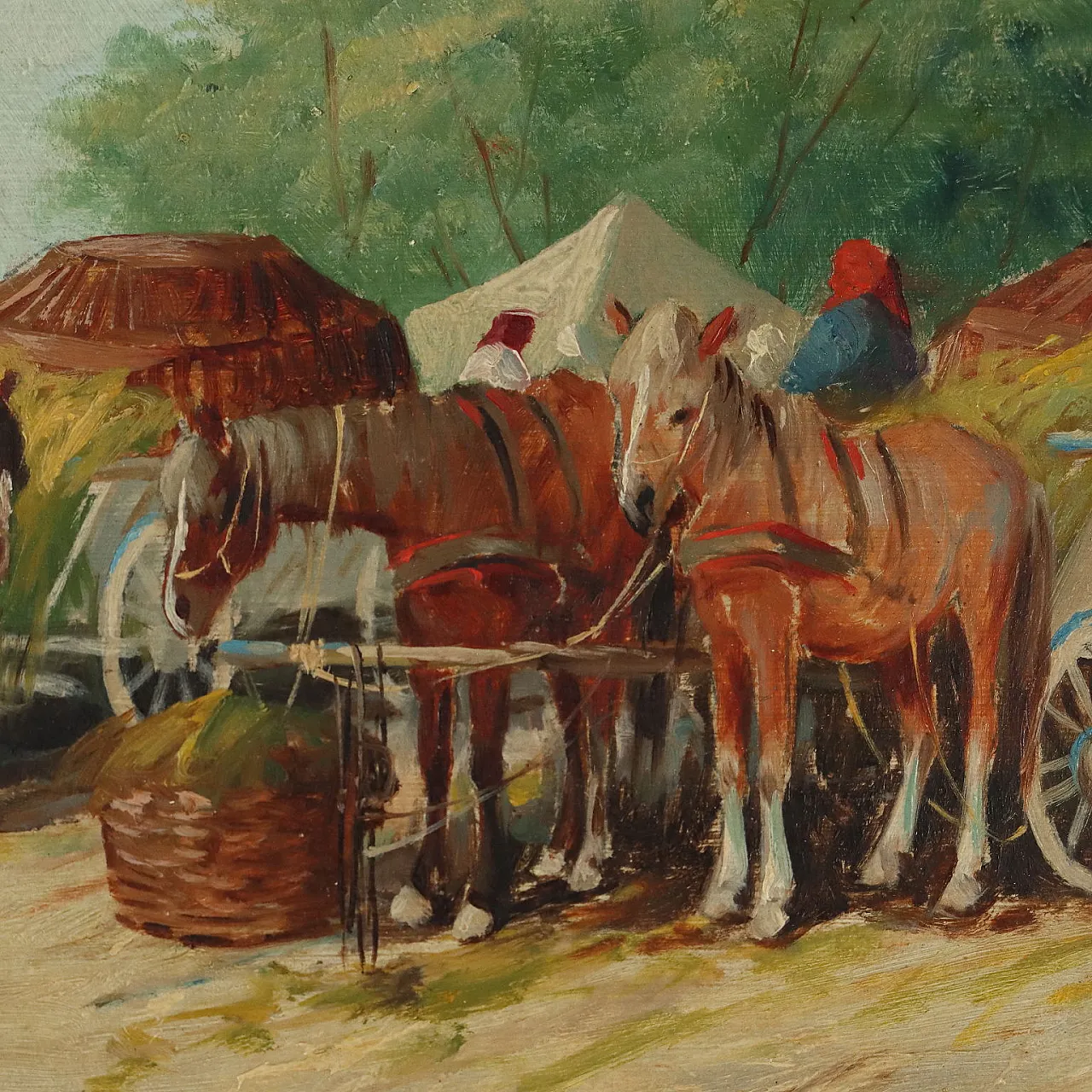 Figures & Peasant Carts by N. Gyula Gutaljazy, oil on cardboard, 1900s 4