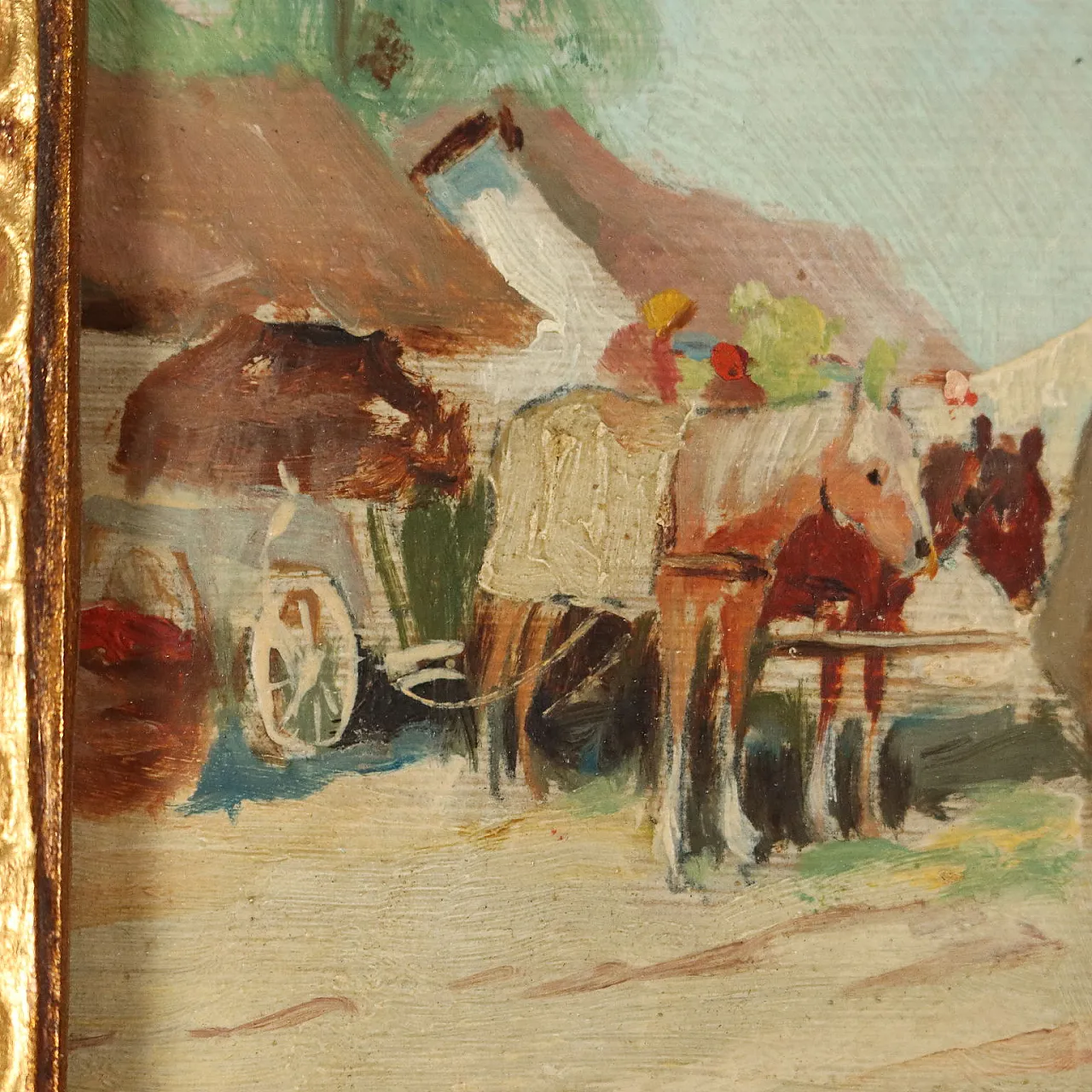 Figures & Peasant Carts by N. Gyula Gutaljazy, oil on cardboard, 1900s 5