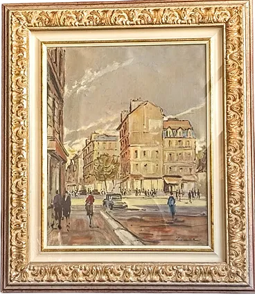 Quadro Paesaggio Urbano Parigi di Zamboni, olio su tela, anni '60