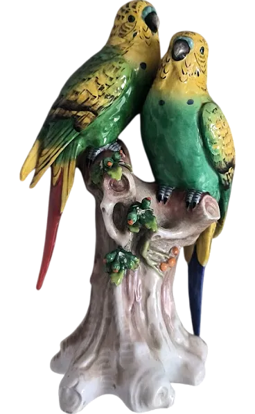 Pair of parrots in Capodimonte porcelain, 1950s