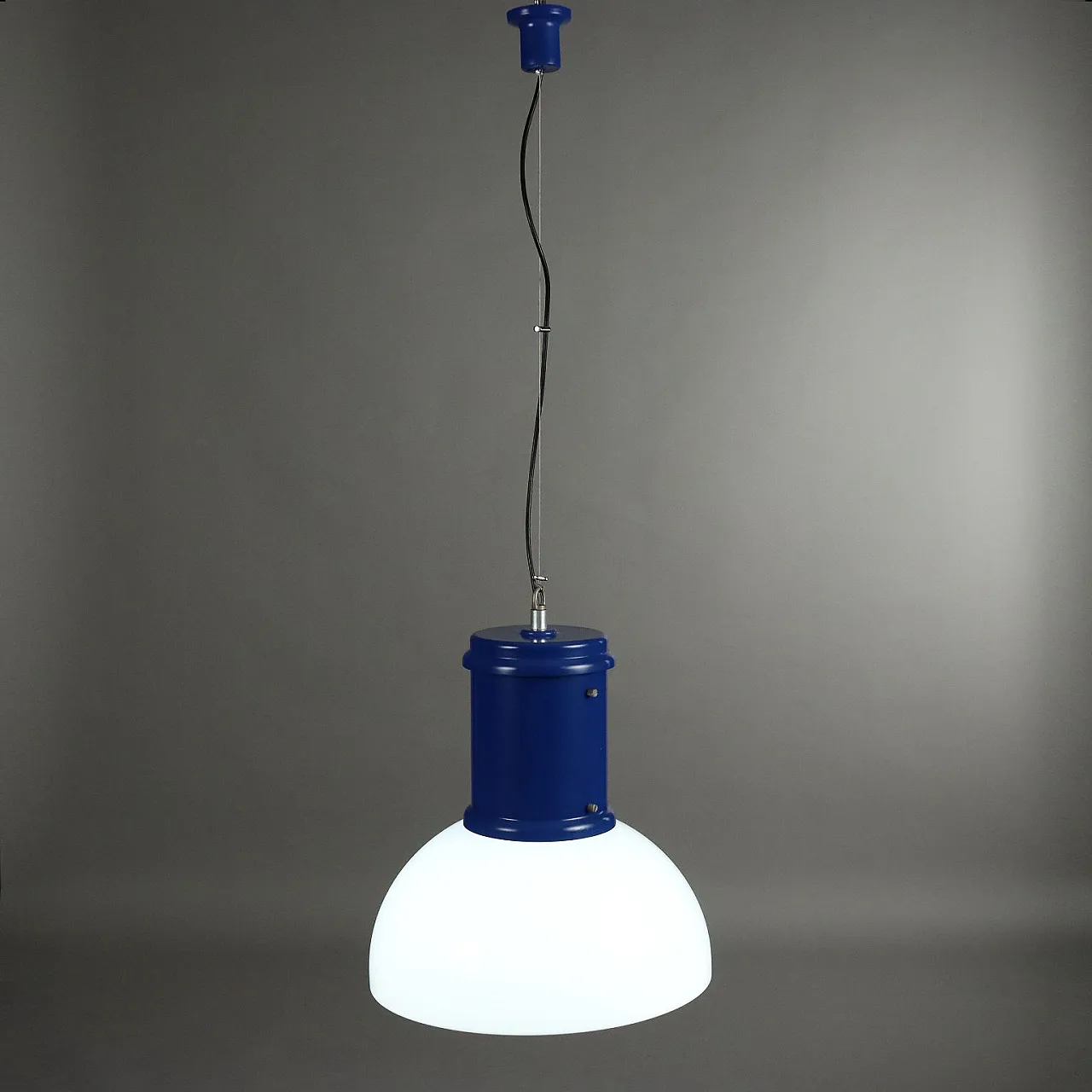 Lampadario in alluminio smaltato blu e metacrilato, anni '70 1